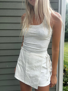 White Tie-Front Skort