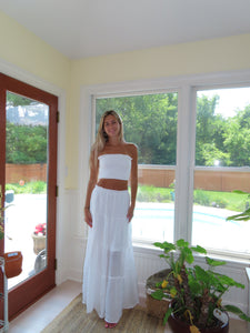 White Smocked Tube Top & Maxi Skirt Set