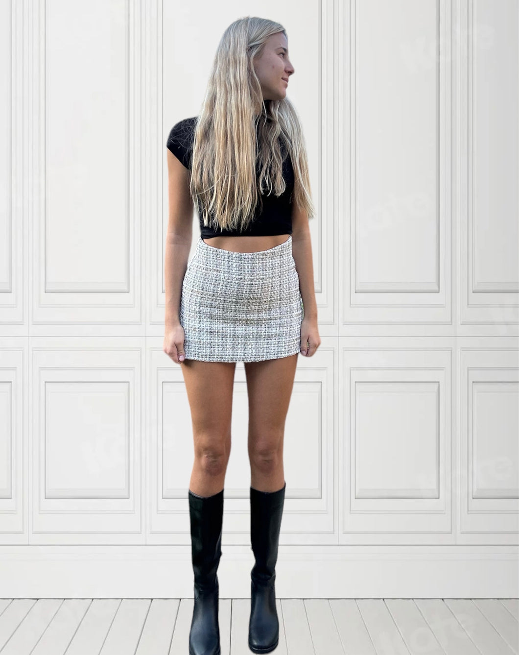 Grey Knit High Waisted Skort