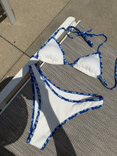 Load image into Gallery viewer, Blue &amp; White Ribbed Triangle Bikini Set - Juniper
