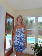 Load image into Gallery viewer, Blue Floral Halter Dress
