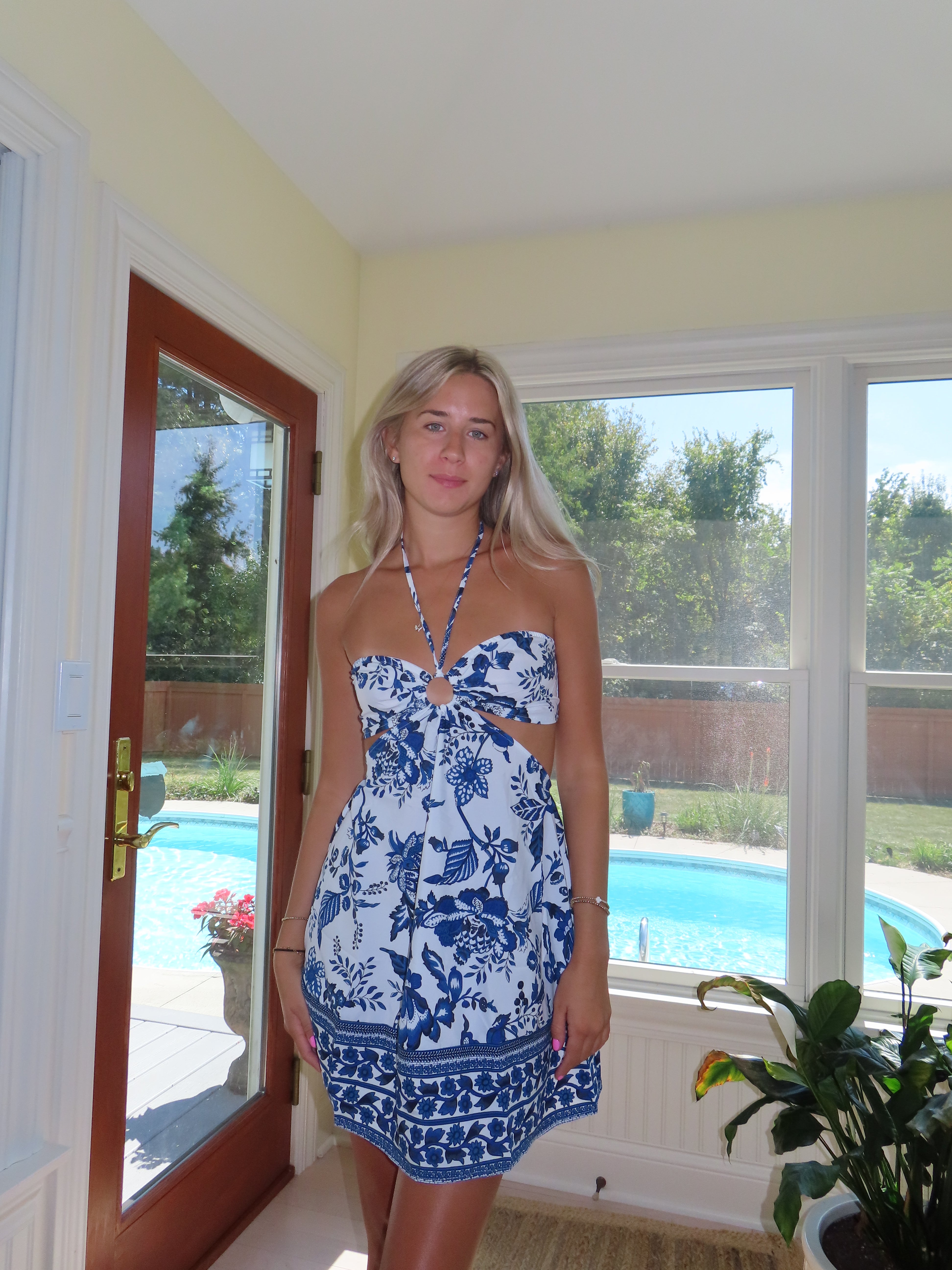 Blue Floral Halter Dress – Juniper