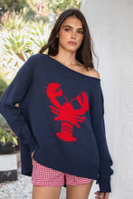 Load image into Gallery viewer, Coastal Catch Navy Lobster Oversized Sweater
