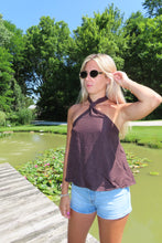 Load image into Gallery viewer, Chocolate Brown Halter Tank Top | Flowy Summer Sleeveless Top
