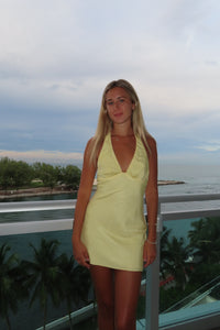 Lemon Glow Halter Mini Dress