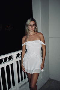 White Cascade Mini Dress