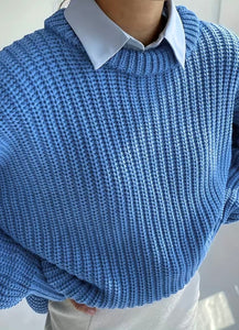 Blue Knit Crewneck Sweater