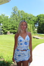 Load image into Gallery viewer, Blue Seashell Crop Top &amp; Mini Skirt Set | Coastal Summer Matching Set

