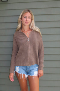 Taupe Knit Zip-Up Hoodie