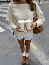 Load image into Gallery viewer, Cream Off-Shoulder Knit Sweater
