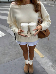 Cream Off-Shoulder Knit Sweater