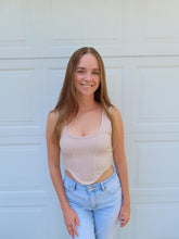 Load image into Gallery viewer, Beige Ribbed Corset Tank Top | Trendy Fitted Crop Top

