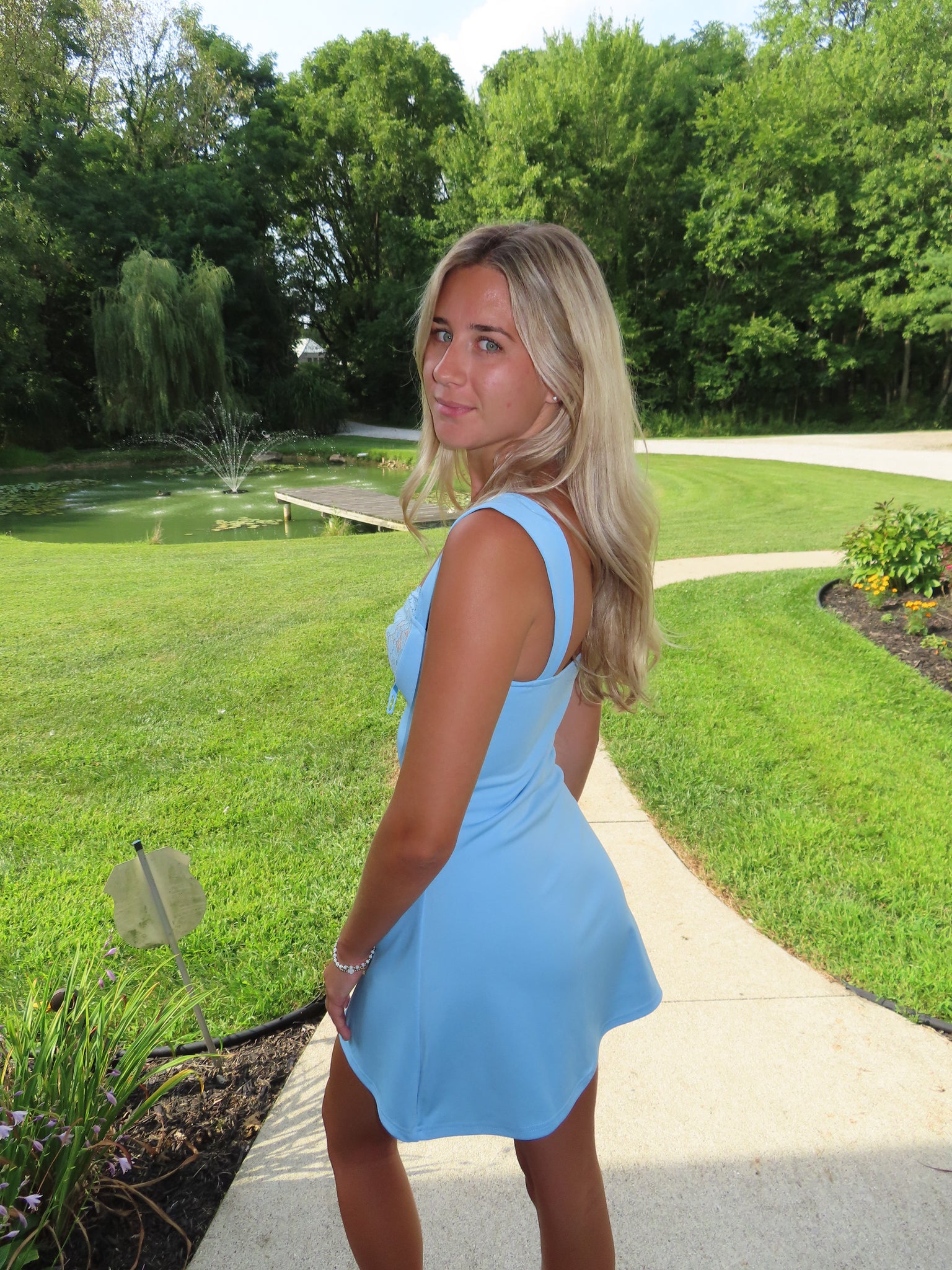 Sky Blue Lace Trim Mini Dress | Flirty Summer Slip Dress Juniper Sky Blue Lace Trim Mini Dress | Flirty Summer Slip Dress Juniper