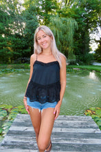 Load image into Gallery viewer, Lace Trim Babydoll Cami Top (Black &amp; White) - Juniper
