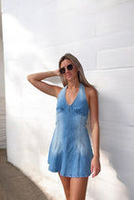 Load image into Gallery viewer, Coastal Breeze Denim Halter Mini Dress - Juniper

