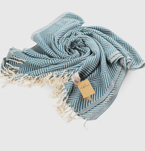 Load image into Gallery viewer, Blue Striped Turkish Beach Towel
