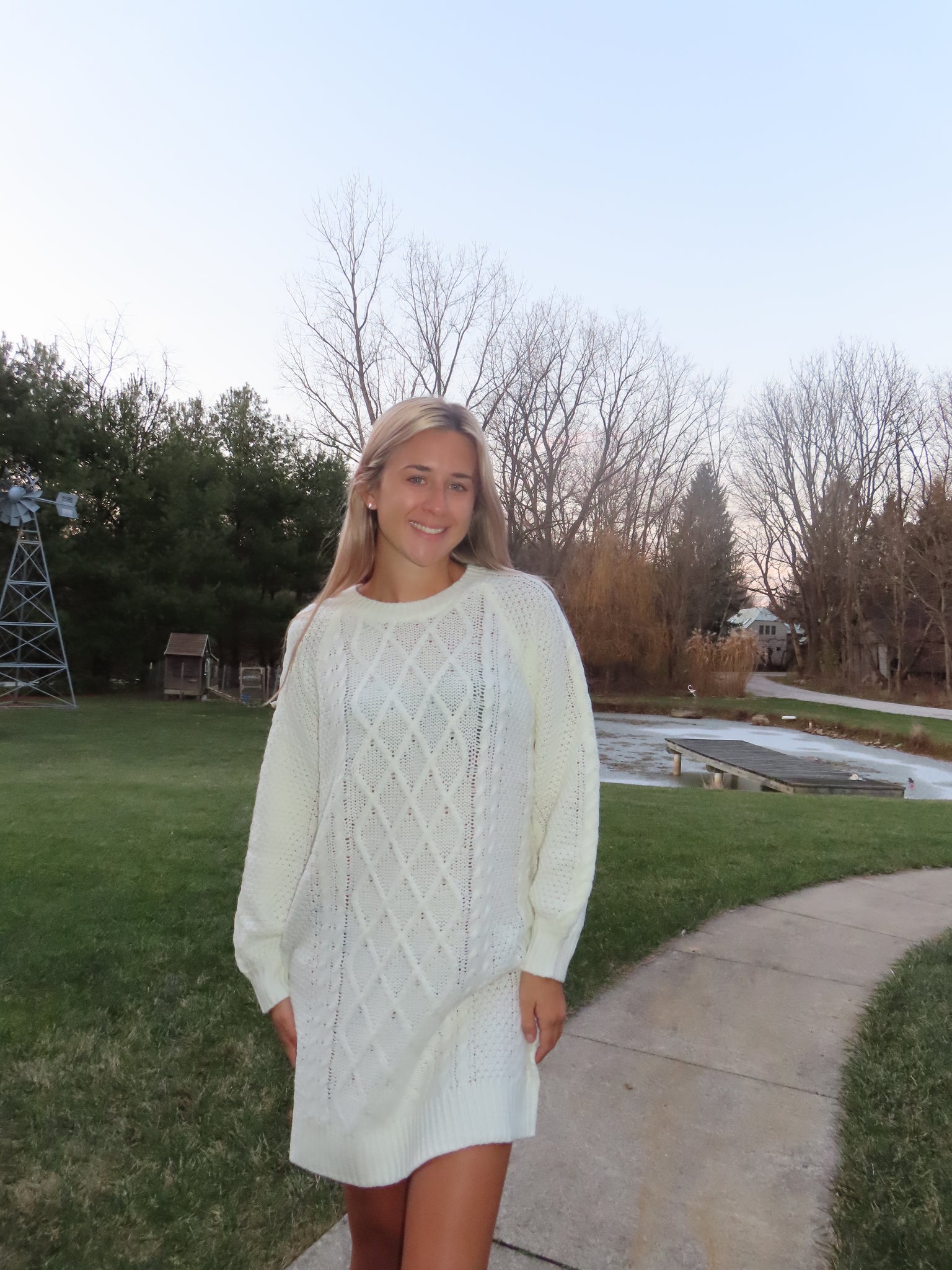Knit Sweater Dress | Beige Oversized Drop Shoulder Knit Dress
