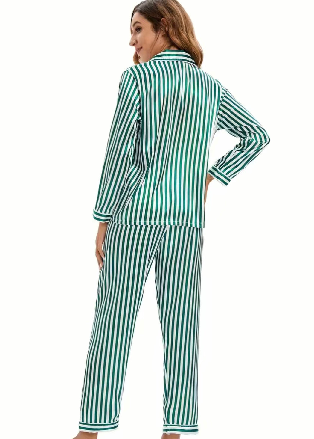 Stiped Pyjamas Green Striped Satin Pajamas – Juniper