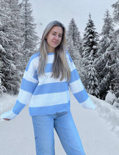 Load image into Gallery viewer, Striped Blue Knit Crewneck Sweater

