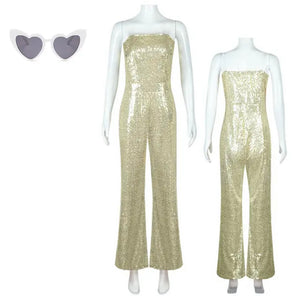2023 Margot Robbie Gold Disco Jumpsuit Outfit Doll Retro