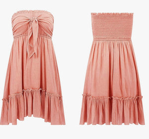 Pink/Blue Floral Strapless Ruffle Dress