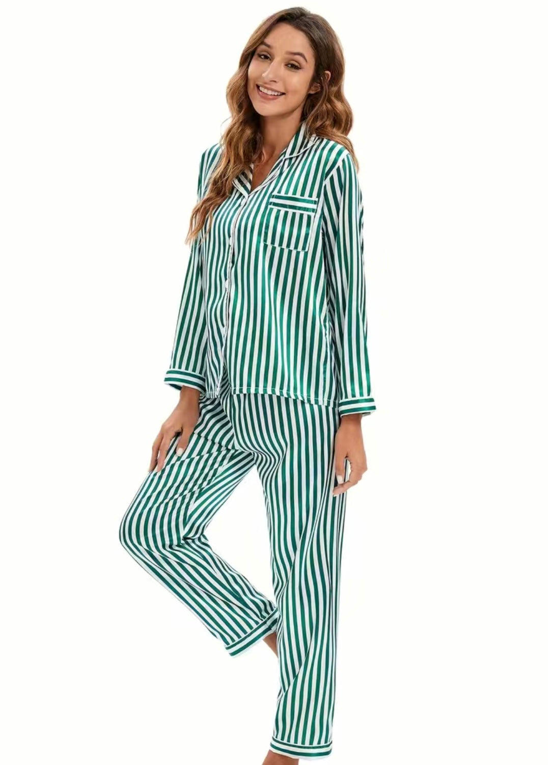 Spring Pjs Green Green Striped Satin Pajamas – Juniper