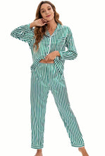 Load image into Gallery viewer, Green Striped Satin Pajamas
