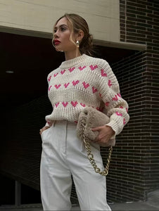 Pink Hearts Chunky Knit Sweater