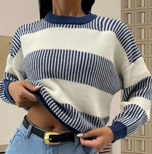 Load image into Gallery viewer, Blue Chunky Striped Sweater
