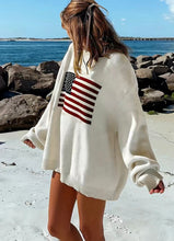 Load image into Gallery viewer, White Preppy American Flag Sweater
