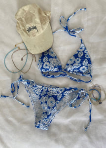 Blue Floral Drawstring Bikini Set