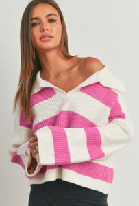 Pink Striped Knit Sweater
