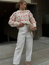 Load image into Gallery viewer, Pink Hearts Chunky Knit Sweater
