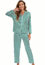 Load image into Gallery viewer, Green Striped Satin Pajamas
