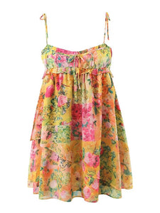 Yellow and Pink Floral Mini Dress