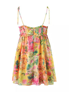 Yellow and Pink Floral Mini Dress