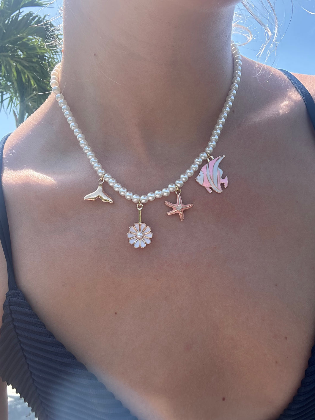 Beachy Pearl Charm Necklace