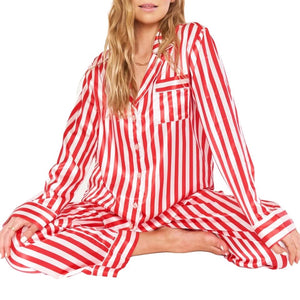 Red and Green Striped Satin Christmas Pajamas