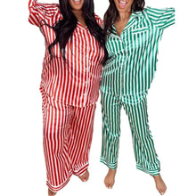 Load image into Gallery viewer, Red and Green Striped Satin Christmas Pajamas
