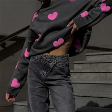 Load image into Gallery viewer, Purple Hearts Oversized Valentines day Sweater
