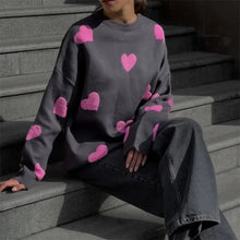 Load image into Gallery viewer, Purple Hearts Oversized Valentines day Sweater
