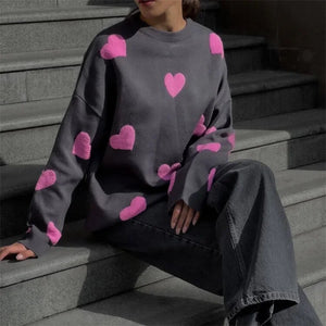 Purple Hearts Oversized Valentines day Sweater