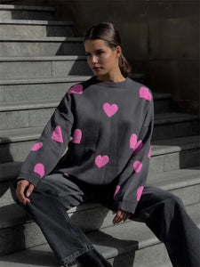 Purple Hearts Oversized Valentines day Sweater