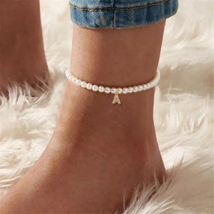 Initial Pearl Anklet, Custom Initial anklet