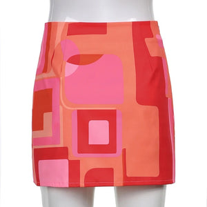 Pink Abstract Mini Skirt