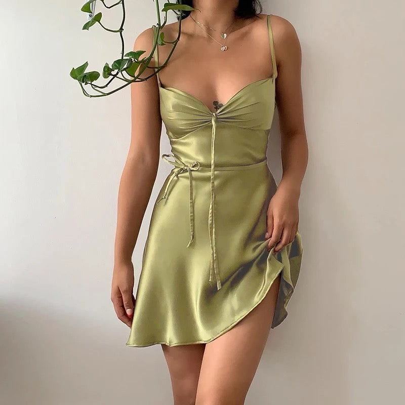 Green Satin Mini Dress