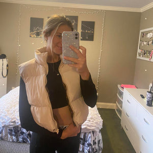 Beige Cropped Puffer Vest