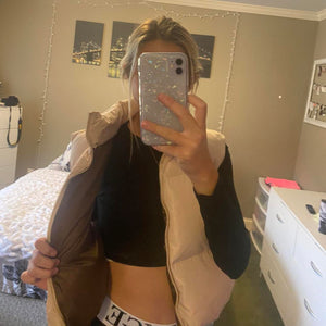 Beige Cropped Puffer Vest