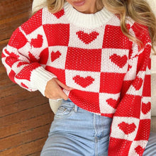 Load image into Gallery viewer, Chunky Checkered Hearts Valentines Day Sweater
