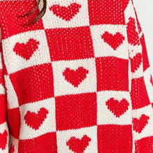 Load image into Gallery viewer, Chunky Checkered Hearts Valentines Day Sweater
